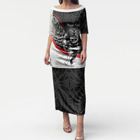 Personalised Aotearoa Lawn Bowls Puletasi Maori Warrior and Silver Fern Sporty Style LT03 Long Dress Black - Polynesian Pride