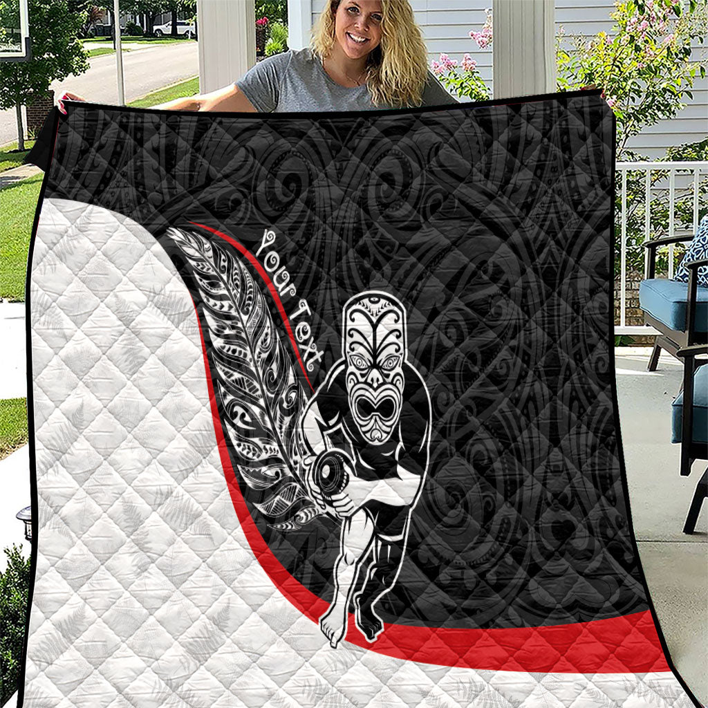 Personalised Aotearoa Lawn Bowls Quilt Maori Warrior and Silver Fern Sporty Style LT03 Black - Polynesian Pride