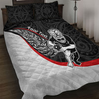 Personalised Aotearoa Lawn Bowls Quilt Bed Set Maori Warrior and Silver Fern Sporty Style LT03 Black - Polynesian Pride