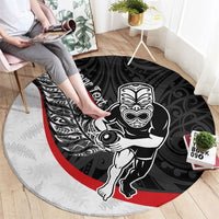 Personalised Aotearoa Lawn Bowls Round Carpet Maori Warrior and Silver Fern Sporty Style LT03 - Polynesian Pride