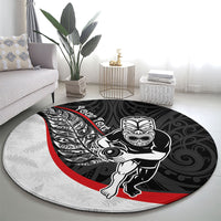 Personalised Aotearoa Lawn Bowls Round Carpet Maori Warrior and Silver Fern Sporty Style LT03 - Polynesian Pride