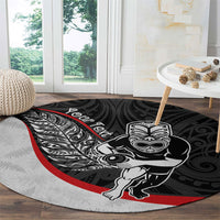 Personalised Aotearoa Lawn Bowls Round Carpet Maori Warrior and Silver Fern Sporty Style LT03 - Polynesian Pride