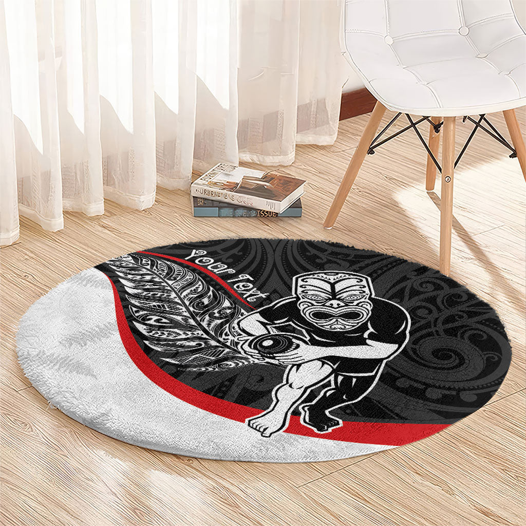 Personalised Aotearoa Lawn Bowls Round Carpet Maori Warrior and Silver Fern Sporty Style LT03 - Polynesian Pride