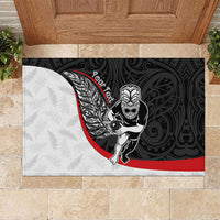 Personalised Aotearoa Lawn Bowls Rubber Doormat Maori Warrior and Silver Fern Sporty Style LT03 Black - Polynesian Pride