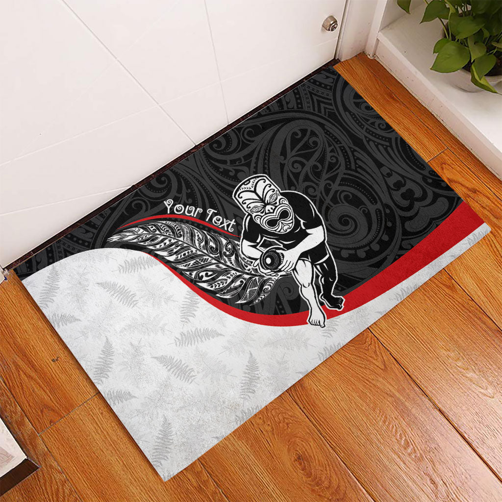 Personalised Aotearoa Lawn Bowls Rubber Doormat Maori Warrior and Silver Fern Sporty Style LT03 - Polynesian Pride