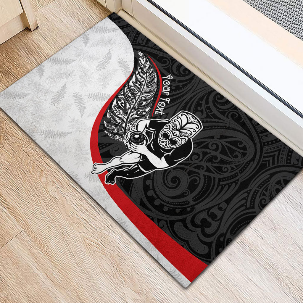Personalised Aotearoa Lawn Bowls Rubber Doormat Maori Warrior and Silver Fern Sporty Style LT03 - Polynesian Pride