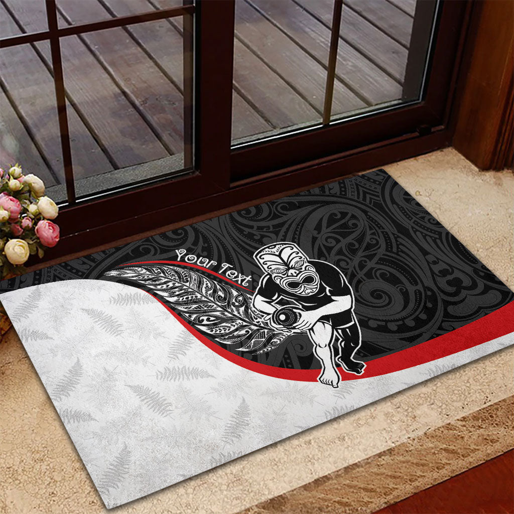 Personalised Aotearoa Lawn Bowls Rubber Doormat Maori Warrior and Silver Fern Sporty Style LT03 - Polynesian Pride