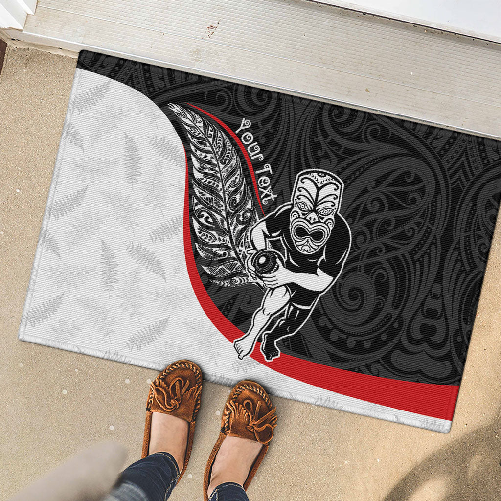 Personalised Aotearoa Lawn Bowls Rubber Doormat Maori Warrior and Silver Fern Sporty Style LT03 - Polynesian Pride