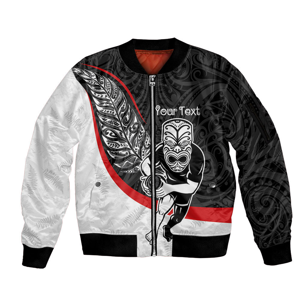 Personalised Aotearoa Lawn Bowls Sleeve Zip Bomber Jacket Maori Warrior and Silver Fern Sporty Style LT03 Unisex Black - Polynesian Pride