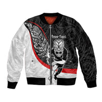 Personalised Aotearoa Lawn Bowls Sleeve Zip Bomber Jacket Maori Warrior and Silver Fern Sporty Style LT03 Unisex Black - Polynesian Pride