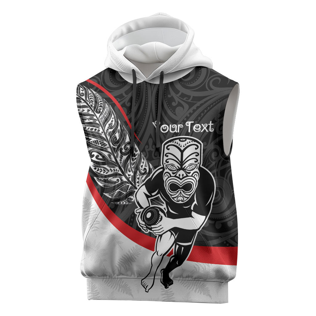 Personalised Aotearoa Lawn Bowls Sleeveless Hoodie Maori Warrior and Silver Fern Sporty Style LT03 Black - Polynesian Pride