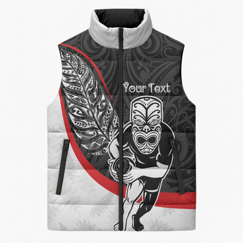 Personalised Aotearoa Lawn Bowls Sleeveless Puffer Jacket Maori Warrior and Silver Fern Sporty Style LT03 Unisex Black - Polynesian Pride