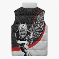 Personalised Aotearoa Lawn Bowls Sleeveless Puffer Jacket Maori Warrior and Silver Fern Sporty Style LT03 - Polynesian Pride