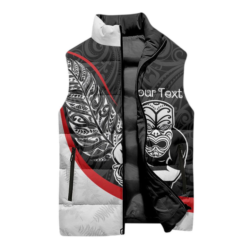 Personalised Aotearoa Lawn Bowls Sleeveless Puffer Jacket Maori Warrior and Silver Fern Sporty Style LT03 - Polynesian Pride