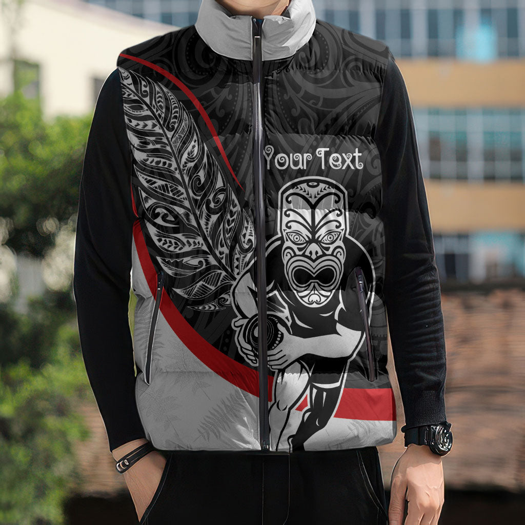 Personalised Aotearoa Lawn Bowls Sleeveless Puffer Jacket Maori Warrior and Silver Fern Sporty Style LT03 - Polynesian Pride