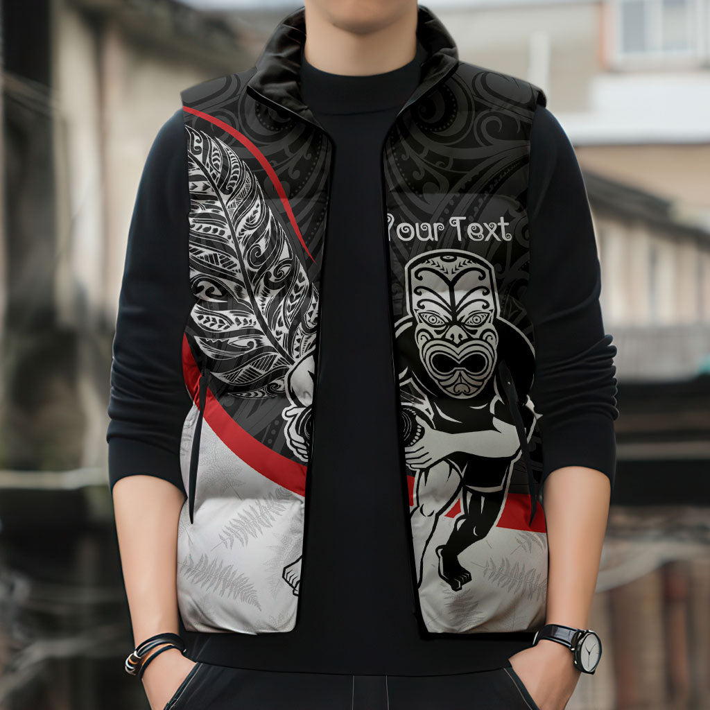 Personalised Aotearoa Lawn Bowls Sleeveless Puffer Jacket Maori Warrior and Silver Fern Sporty Style LT03 - Polynesian Pride