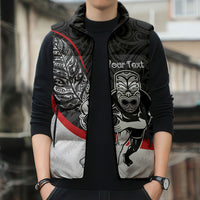 Personalised Aotearoa Lawn Bowls Sleeveless Puffer Jacket Maori Warrior and Silver Fern Sporty Style LT03 - Polynesian Pride