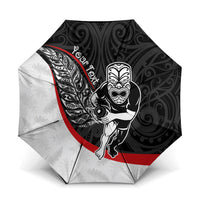 Personalised Aotearoa Lawn Bowls Umbrella Maori Warrior and Silver Fern Sporty Style LT03 One Size Folded 11.42 inch Opened Diameter 37.4 inch Black - Polynesian Pride
