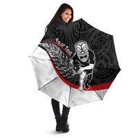 Personalised Aotearoa Lawn Bowls Umbrella Maori Warrior and Silver Fern Sporty Style LT03 - Polynesian Pride