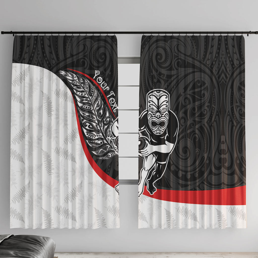 Personalised Aotearoa Lawn Bowls Window Curtain Maori Warrior and Silver Fern Sporty Style