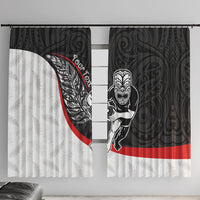 Personalised Aotearoa Lawn Bowls Window Curtain Maori Warrior and Silver Fern Sporty Style LT03 With Hooks Black - Polynesian Pride