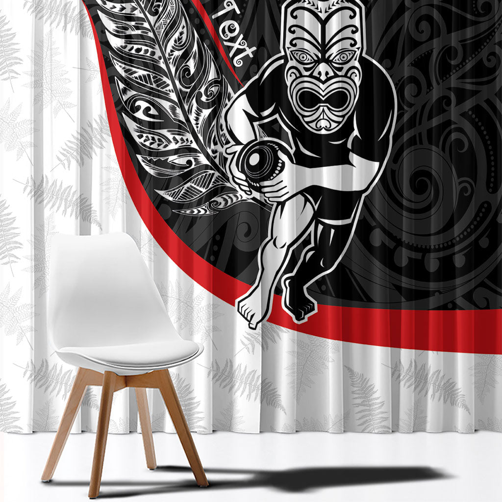 Personalised Aotearoa Lawn Bowls Window Curtain Maori Warrior and Silver Fern Sporty Style LT03 - Polynesian Pride