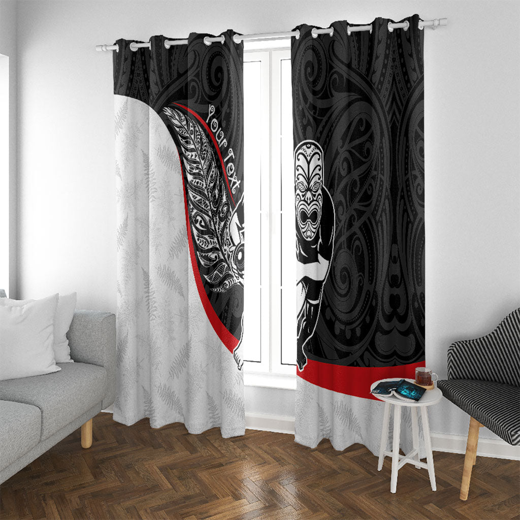 Personalised Aotearoa Lawn Bowls Window Curtain Maori Warrior and Silver Fern Sporty Style LT03 With Grommets Black - Polynesian Pride