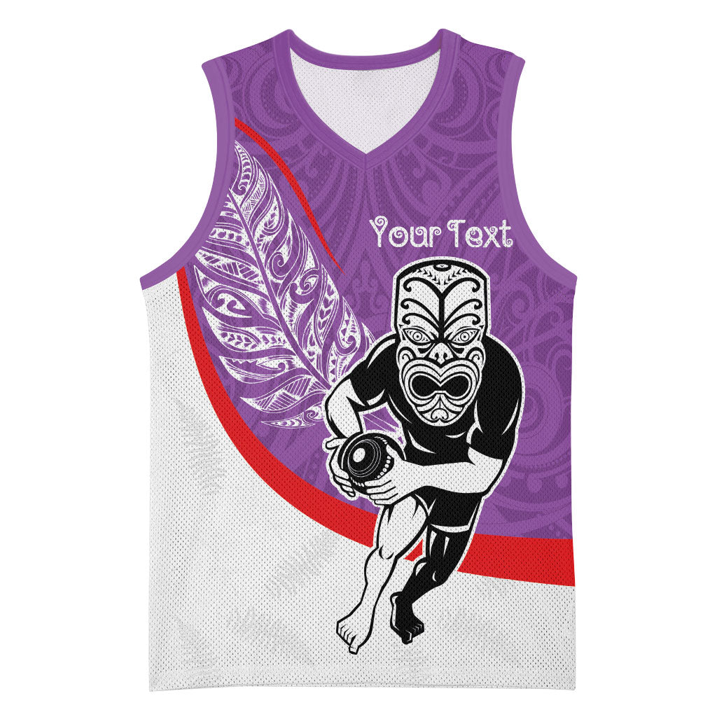 Personalised Aotearoa Lawn Bowls Basketball Jersey Maori Warrior and Silver Fern Sporty Style Purple LT03 Unisex Purple - Polynesian Pride