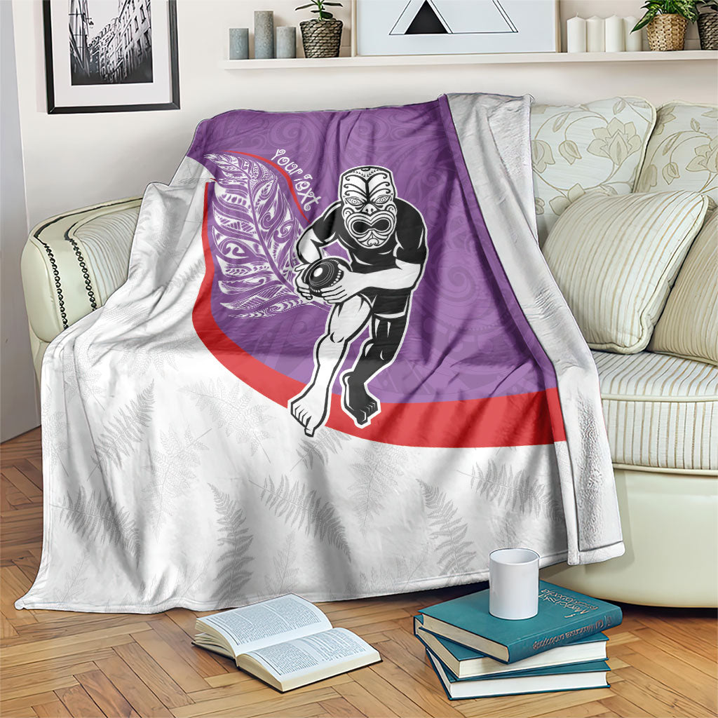 Personalised Aotearoa Lawn Bowls Blanket Maori Warrior and Silver Fern Sporty Style Purple LT03 Purple - Polynesian Pride