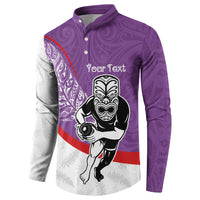 Personalised Aotearoa Lawn Bowls Button Sweatshirt Maori Warrior and Silver Fern Sporty Style Purple LT03 - Polynesian Pride