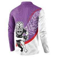 Personalised Aotearoa Lawn Bowls Button Sweatshirt Maori Warrior and Silver Fern Sporty Style Purple LT03 - Polynesian Pride