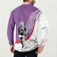 Personalised Aotearoa Lawn Bowls Button Sweatshirt Maori Warrior and Silver Fern Sporty Style Purple LT03 - Polynesian Pride