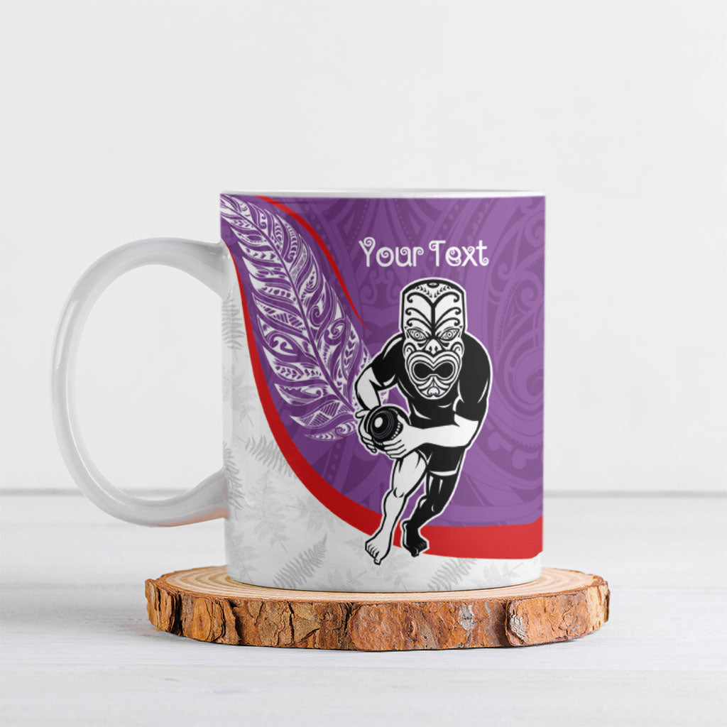 Personalised Aotearoa Lawn Bowls Ceramic Mug Maori Warrior and Silver Fern Sporty Style Purple LT03 Purple - Polynesian Pride