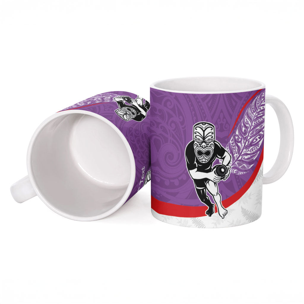 Personalised Aotearoa Lawn Bowls Ceramic Mug Maori Warrior and Silver Fern Sporty Style Purple LT03 - Polynesian Pride