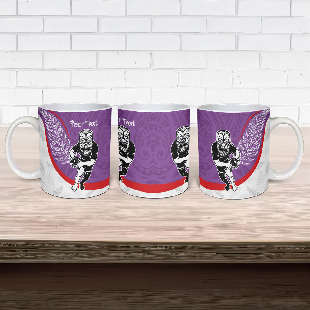 Personalised Aotearoa Lawn Bowls Ceramic Mug Maori Warrior and Silver Fern Sporty Style Purple LT03 - Polynesian Pride