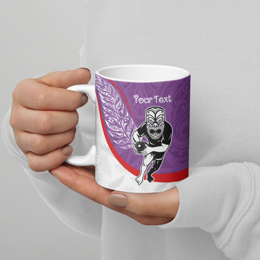 Personalised Aotearoa Lawn Bowls Ceramic Mug Maori Warrior and Silver Fern Sporty Style Purple LT03 - Polynesian Pride