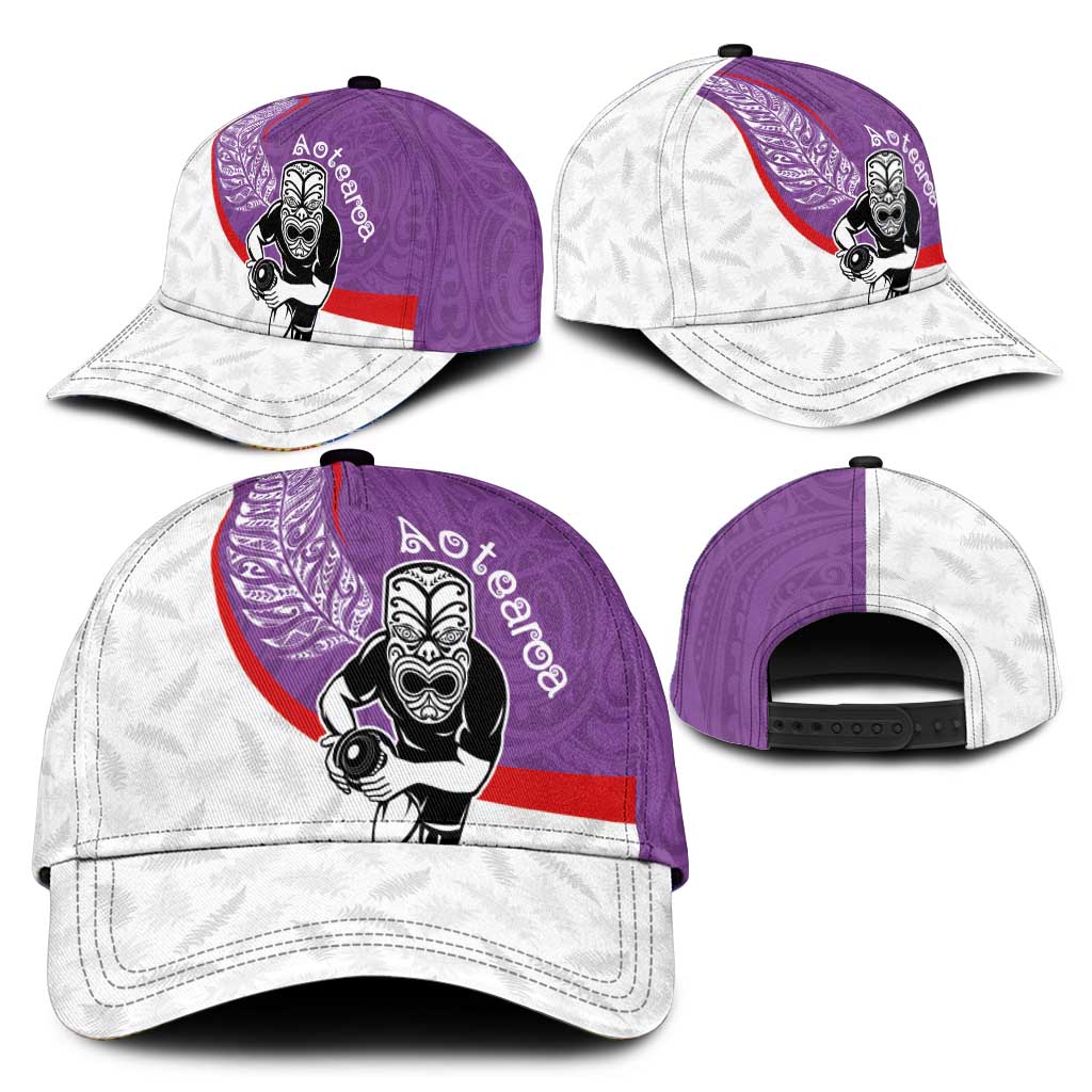 Aotearoa Lawn Bowls Classic Cap Maori Warrior and Silver Fern Sporty Style Purple LT03 - Polynesian Pride
