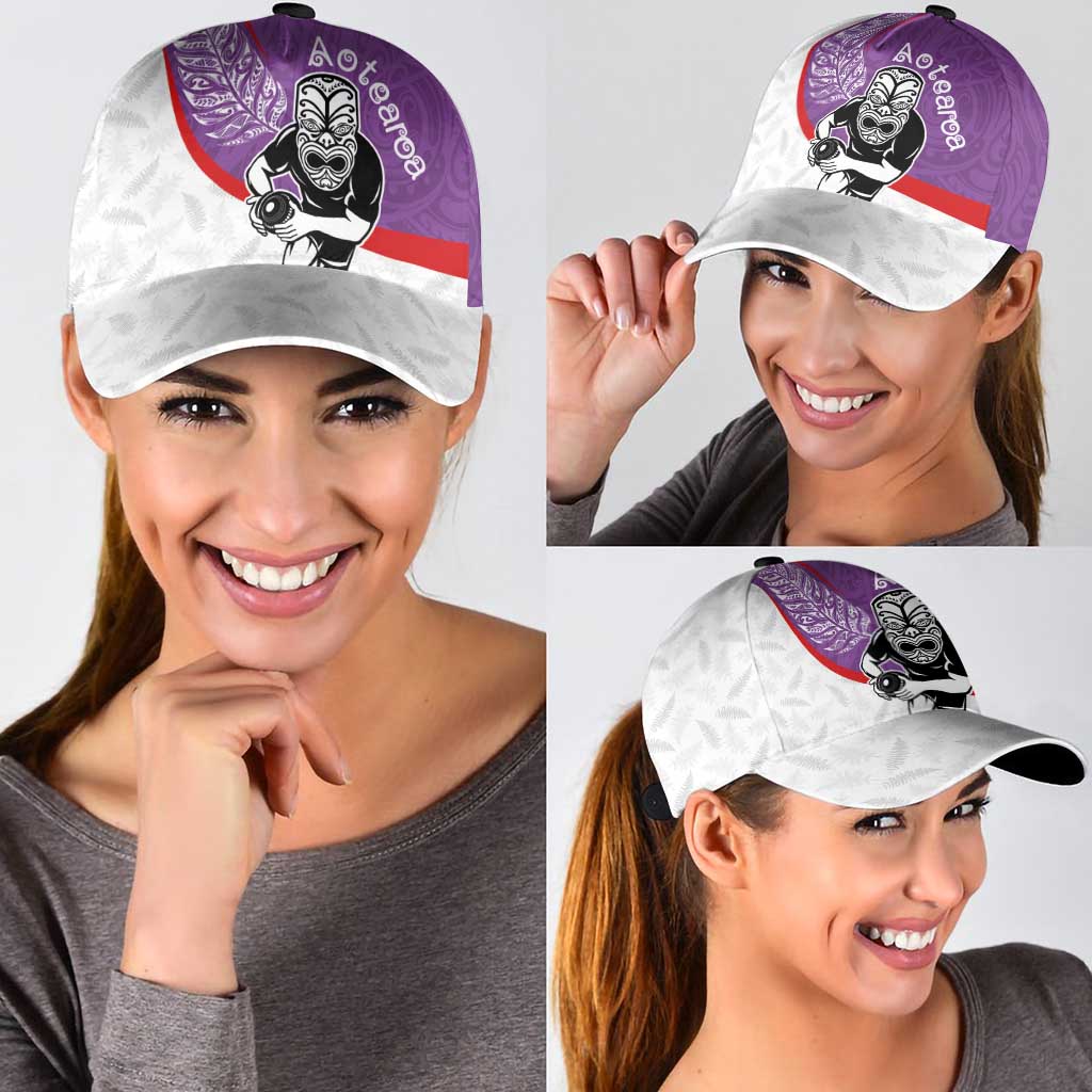 Aotearoa Lawn Bowls Classic Cap Maori Warrior and Silver Fern Sporty Style Purple LT03 - Polynesian Pride