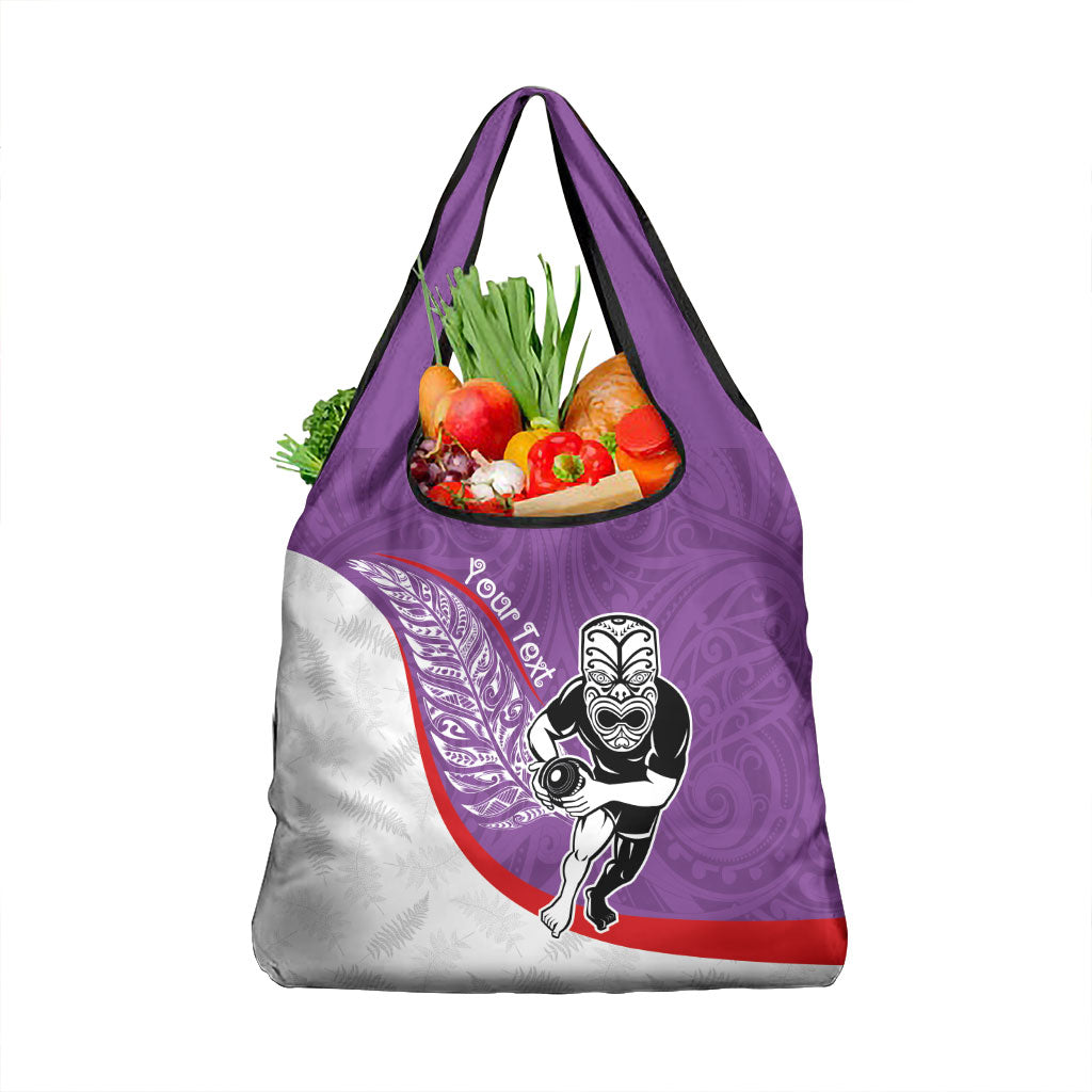 Personalised Aotearoa Lawn Bowls Grocery Bag Maori Warrior and Silver Fern Sporty Style Purple LT03 1-pack One Size Purple - Polynesian Pride