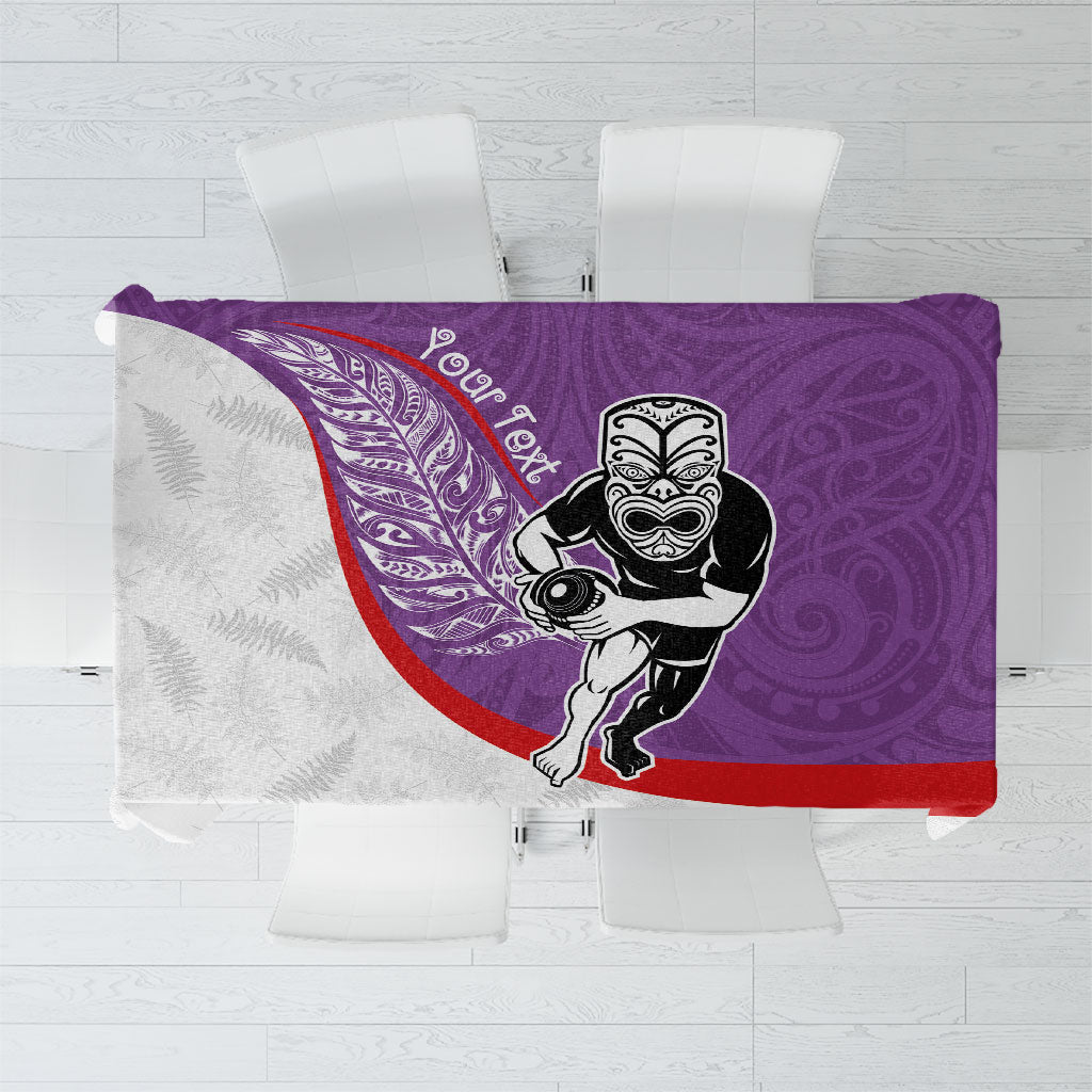 Personalised Aotearoa Lawn Bowls Tablecloth Maori Warrior and Silver Fern Sporty Style Purple LT03 Purple - Polynesian Pride