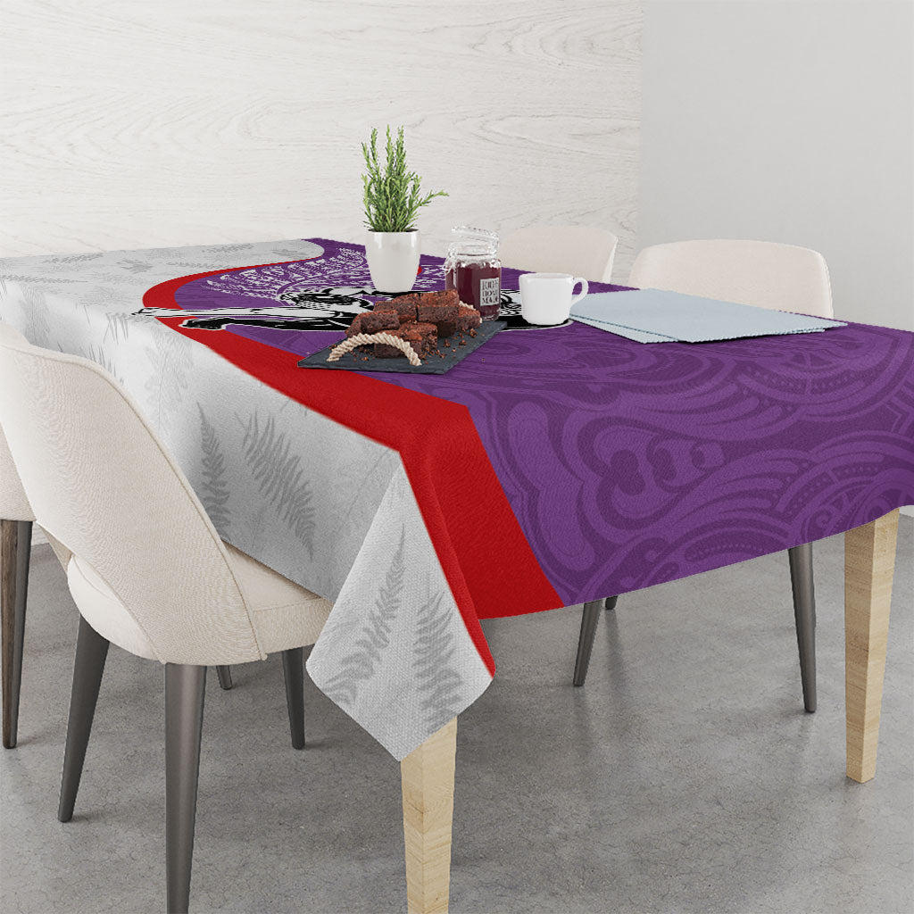 Personalised Aotearoa Lawn Bowls Tablecloth Maori Warrior and Silver Fern Sporty Style Purple LT03 - Polynesian Pride