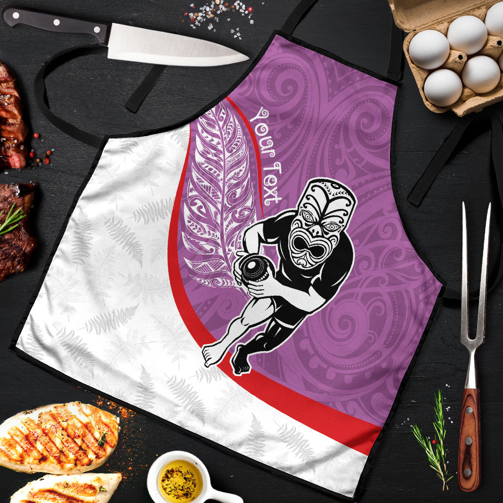 Personalised Aotearoa Lawn Bowls Apron Maori Warrior and Silver Fern Sporty Style Pink LT03 Pink - Polynesian Pride