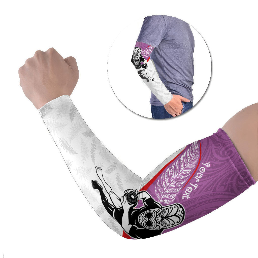 Personalised Aotearoa Lawn Bowls Arm Sleeves Maori Warrior and Silver Fern Sporty Style Pink LT03 Set of 2 Pink - Polynesian Pride