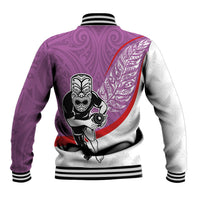 Personalised Aotearoa Lawn Bowls Baseball Jacket Maori Warrior and Silver Fern Sporty Style Pink LT03 - Polynesian Pride
