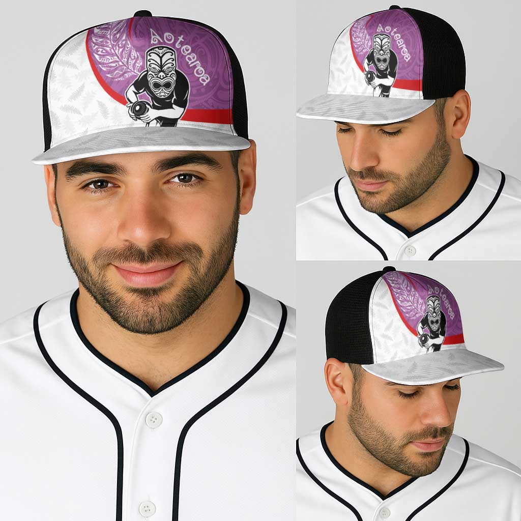 Aotearoa Lawn Bowls Baseball Net Cap Maori Warrior and Silver Fern Sporty Style Pink LT03 - Polynesian Pride