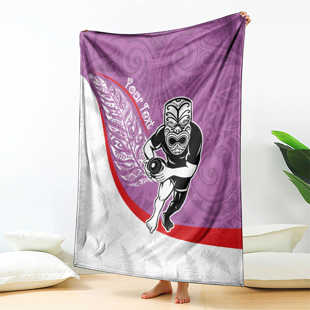 Personalised Aotearoa Lawn Bowls Blanket Maori Warrior and Silver Fern Sporty Style Pink LT03 - Polynesian Pride