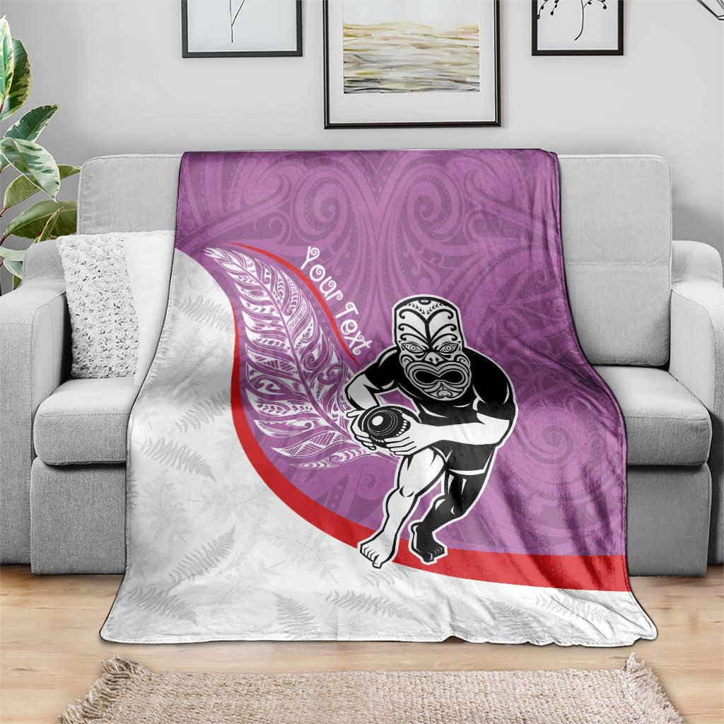 Personalised Aotearoa Lawn Bowls Blanket Maori Warrior and Silver Fern Sporty Style Pink LT03 - Polynesian Pride