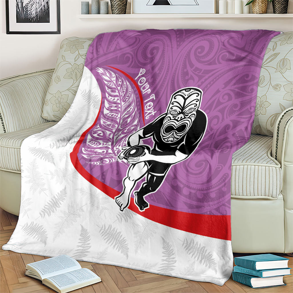 Personalised Aotearoa Lawn Bowls Blanket Maori Warrior and Silver Fern Sporty Style Pink LT03 - Polynesian Pride