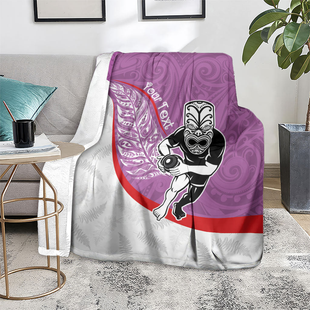 Personalised Aotearoa Lawn Bowls Blanket Maori Warrior and Silver Fern Sporty Style Pink LT03 - Polynesian Pride