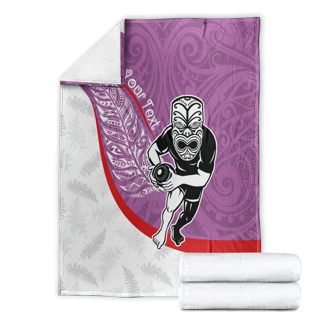 Personalised Aotearoa Lawn Bowls Blanket Maori Warrior and Silver Fern Sporty Style Pink LT03 - Polynesian Pride